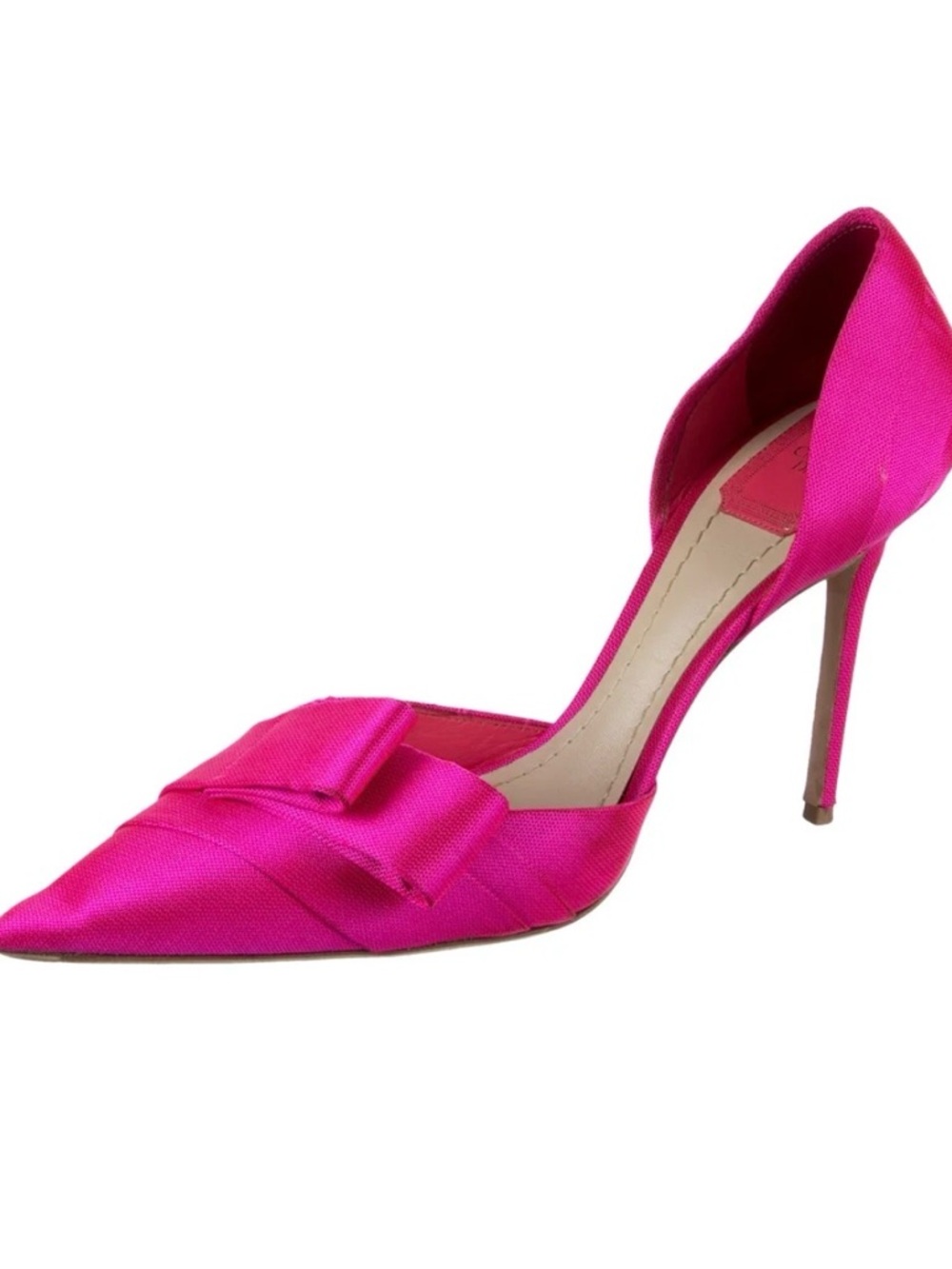 Vintage Dior Fushia Satin D'Orsay Pump with Bow Accent